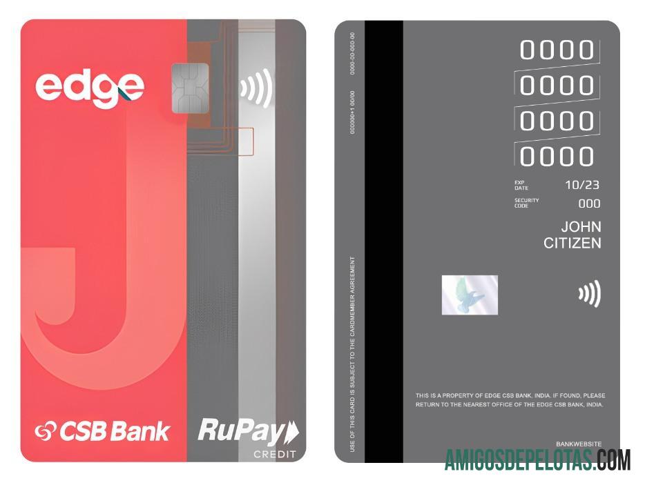 Cartão vertical de crédito India Edge CSB Bank RuPay exemplo